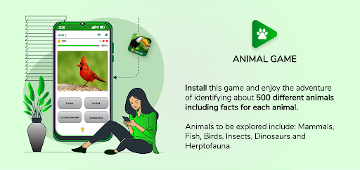 Animal Game on a phone asking the player to identify a northern cardinal from four choices